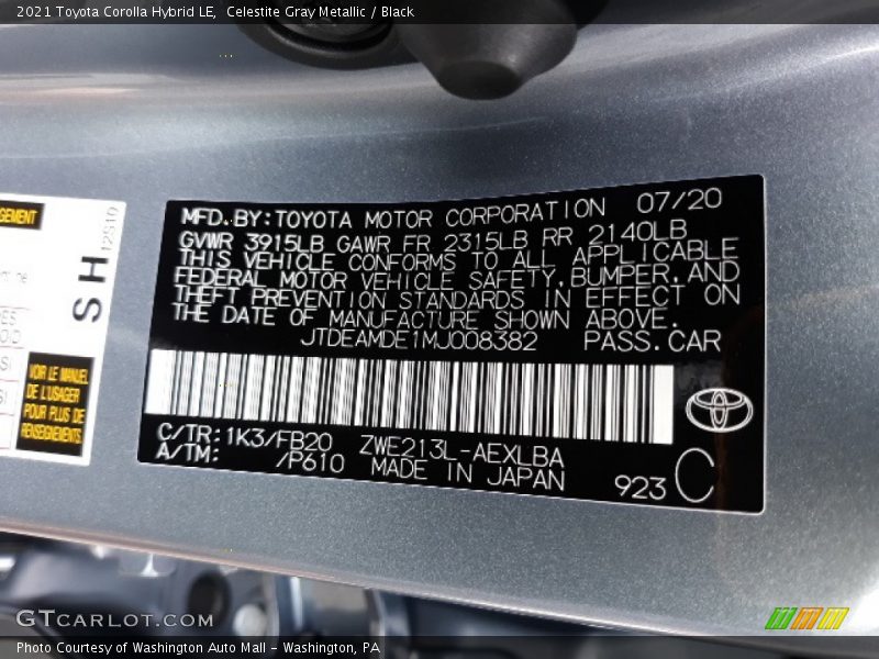 Celestite Gray Metallic / Black 2021 Toyota Corolla Hybrid LE