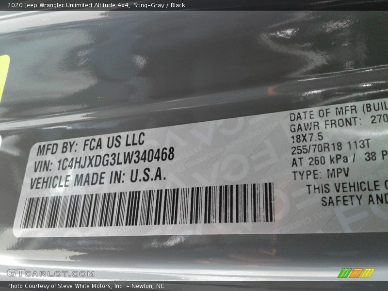 Sting-Gray / Black 2020 Jeep Wrangler Unlimited Altitude 4x4