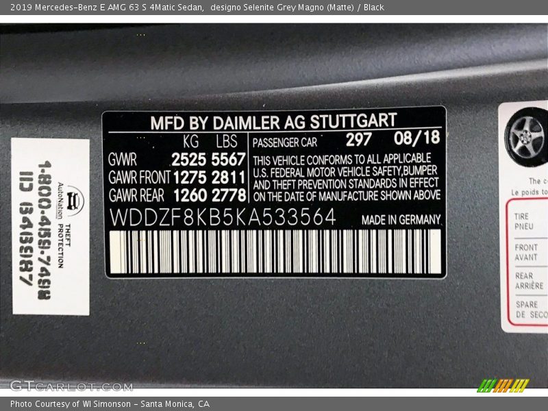 2019 E AMG 63 S 4Matic Sedan designo Selenite Grey Magno (Matte) Color Code 297