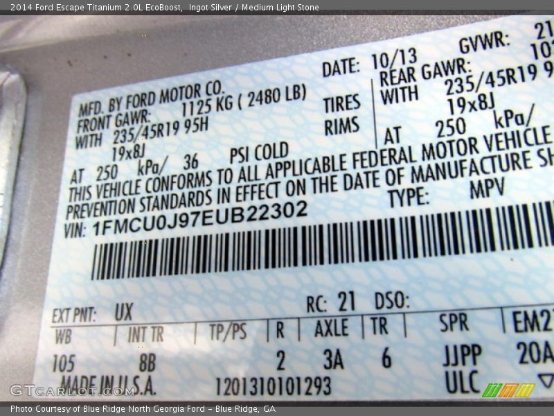 Ingot Silver / Medium Light Stone 2014 Ford Escape Titanium 2.0L EcoBoost