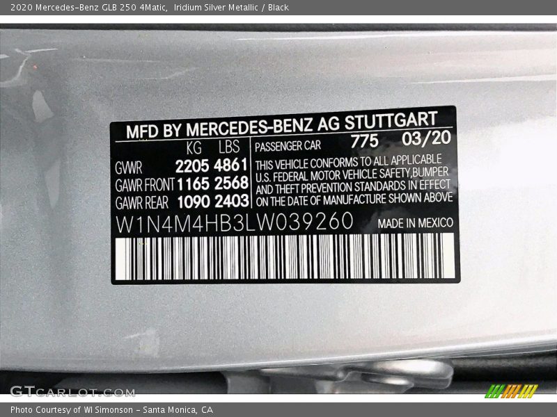 Iridium Silver Metallic / Black 2020 Mercedes-Benz GLB 250 4Matic