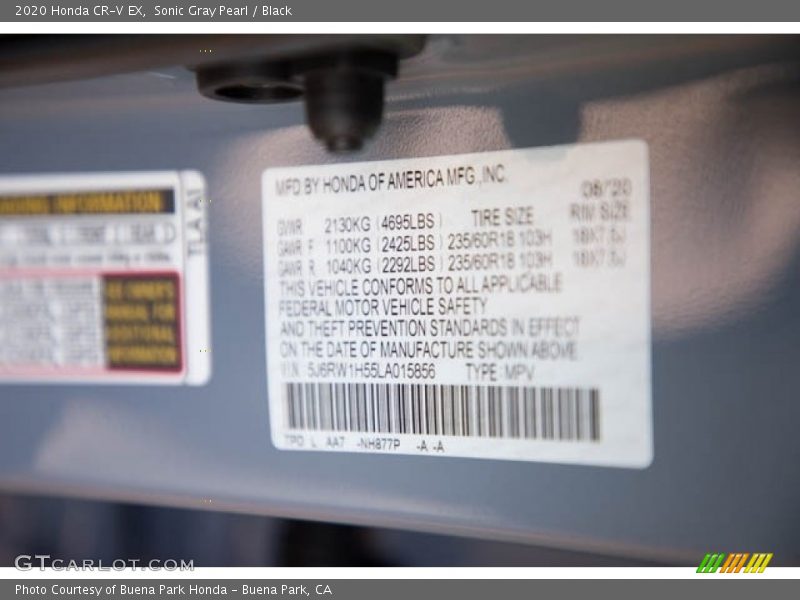 Sonic Gray Pearl / Black 2020 Honda CR-V EX