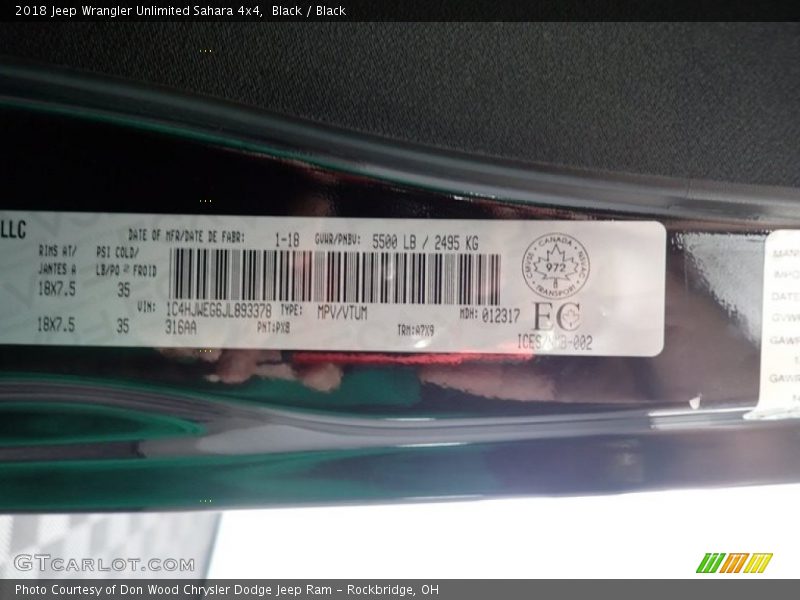 Black / Black 2018 Jeep Wrangler Unlimited Sahara 4x4