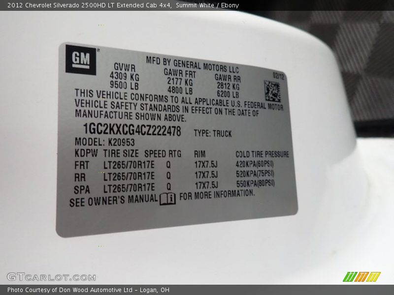 Summit White / Ebony 2012 Chevrolet Silverado 2500HD LT Extended Cab 4x4