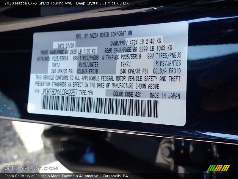 Deep Crystal Blue Mica / Black 2020 Mazda CX-5 Grand Touring AWD