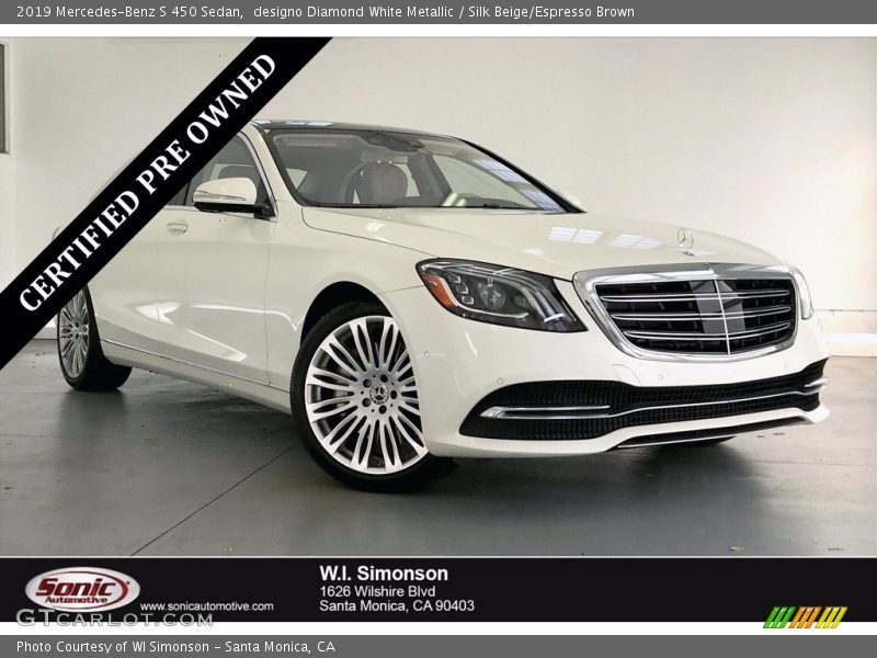 designo Diamond White Metallic / Silk Beige/Espresso Brown 2019 Mercedes-Benz S 450 Sedan