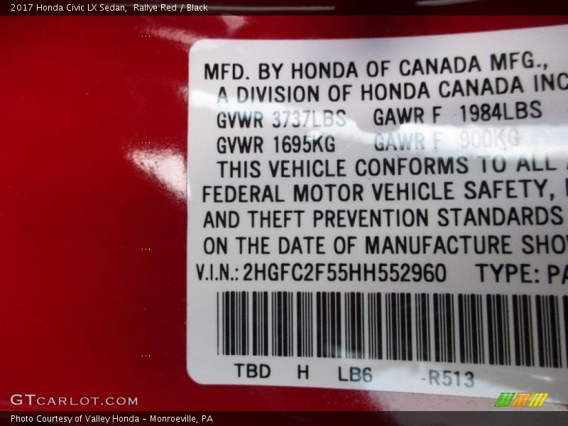 Rallye Red / Black 2017 Honda Civic LX Sedan