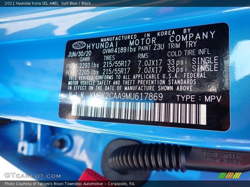 Surf Blue / Black 2021 Hyundai Kona SEL AWD