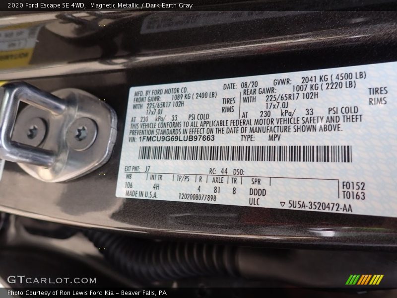 Magnetic Metallic / Dark Earth Gray 2020 Ford Escape SE 4WD