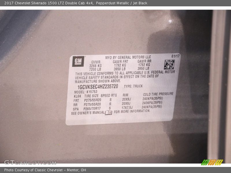 Pepperdust Metallic / Jet Black 2017 Chevrolet Silverado 1500 LTZ Double Cab 4x4