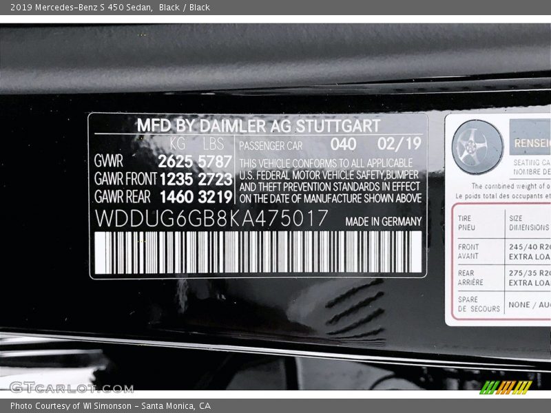 Black / Black 2019 Mercedes-Benz S 450 Sedan