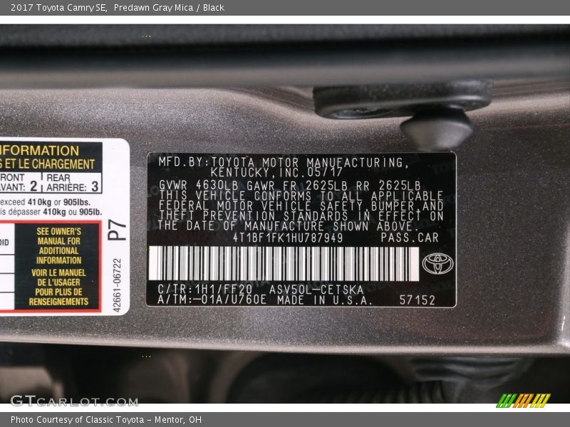 Predawn Gray Mica / Black 2017 Toyota Camry SE