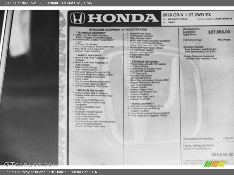  2020 CR-V EX Window Sticker
