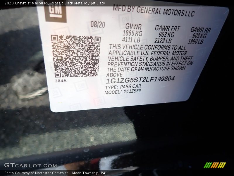 Mosaic Black Metallic / Jet Black 2020 Chevrolet Malibu RS