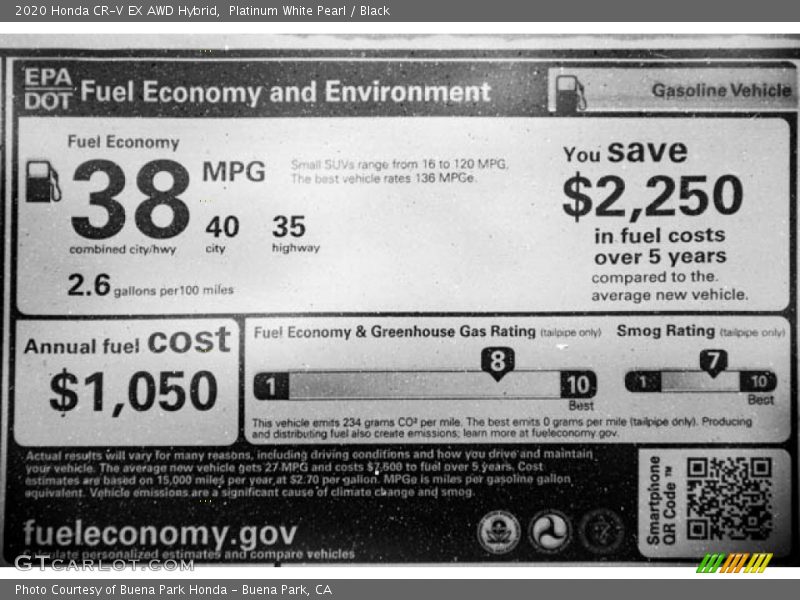 Platinum White Pearl / Black 2020 Honda CR-V EX AWD Hybrid