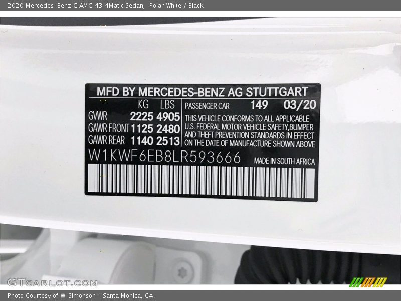 Polar White / Black 2020 Mercedes-Benz C AMG 43 4Matic Sedan