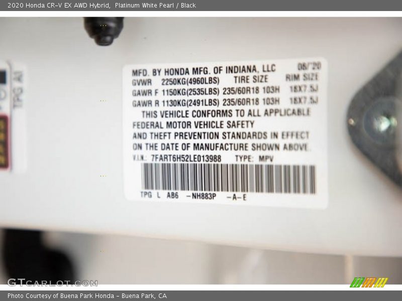Platinum White Pearl / Black 2020 Honda CR-V EX AWD Hybrid
