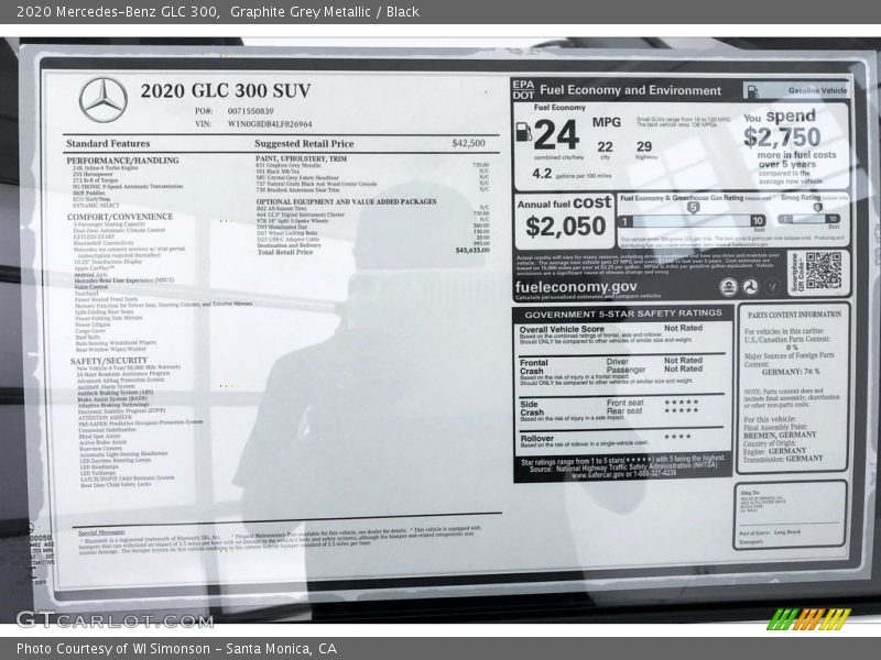 Graphite Grey Metallic / Black 2020 Mercedes-Benz GLC 300