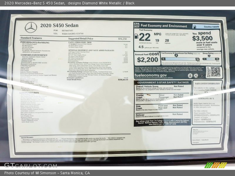 designo Diamond White Metallic / Black 2020 Mercedes-Benz S 450 Sedan