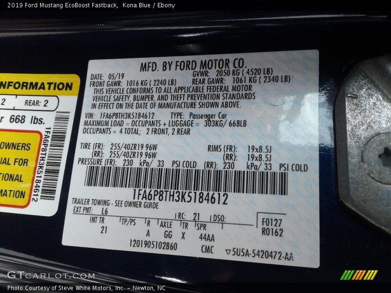 2019 Mustang EcoBoost Fastback Kona Blue Color Code L6