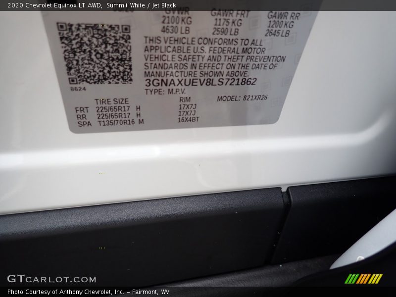 Summit White / Jet Black 2020 Chevrolet Equinox LT AWD