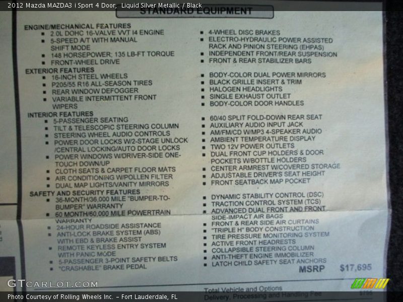 Liquid Silver Metallic / Black 2012 Mazda MAZDA3 i Sport 4 Door