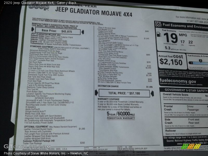  2020 Gladiator Mojave 4x4 Window Sticker