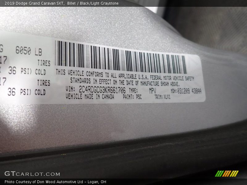 Billet / Black/Light Graystone 2019 Dodge Grand Caravan SXT