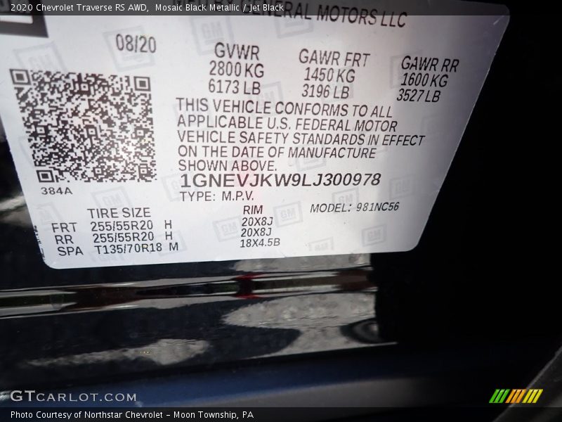 Mosaic Black Metallic / Jet Black 2020 Chevrolet Traverse RS AWD