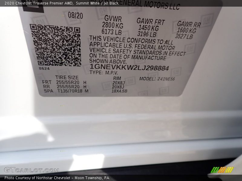 Summit White / Jet Black 2020 Chevrolet Traverse Premier AWD
