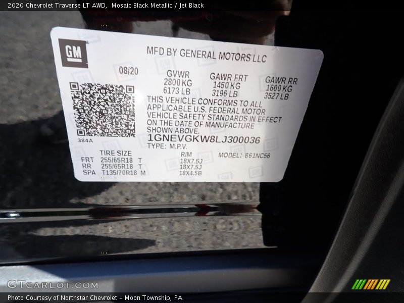 Mosaic Black Metallic / Jet Black 2020 Chevrolet Traverse LT AWD
