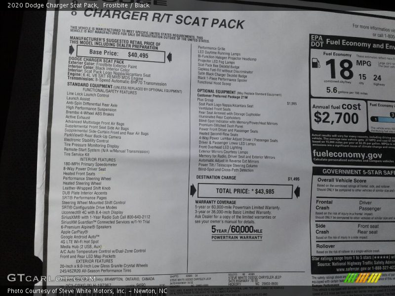 Frostbite / Black 2020 Dodge Charger Scat Pack