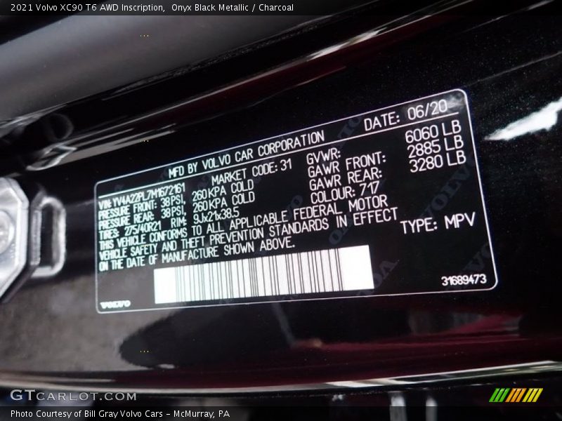 Onyx Black Metallic / Charcoal 2021 Volvo XC90 T6 AWD Inscription