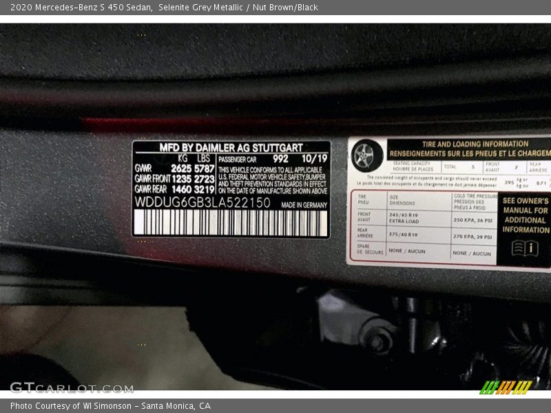 Selenite Grey Metallic / Nut Brown/Black 2020 Mercedes-Benz S 450 Sedan