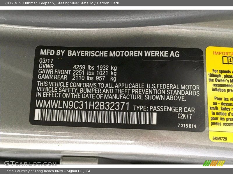 Melting Silver Metallic / Carbon Black 2017 Mini Clubman Cooper S
