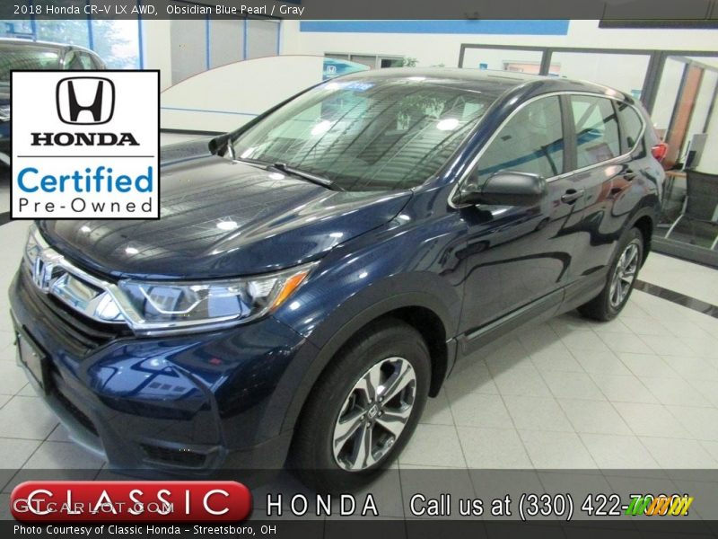 Obsidian Blue Pearl / Gray 2018 Honda CR-V LX AWD