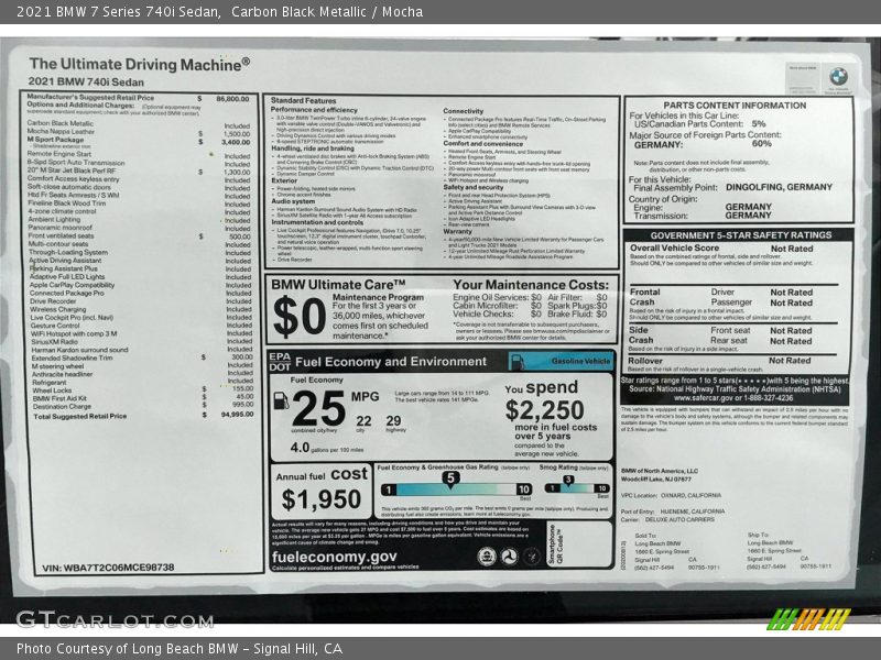 Carbon Black Metallic / Mocha 2021 BMW 7 Series 740i Sedan