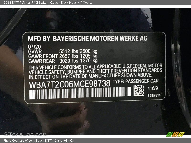 Carbon Black Metallic / Mocha 2021 BMW 7 Series 740i Sedan