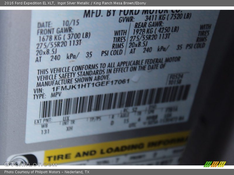 Ingot Silver Metallic / King Ranch Mesa Brown/Ebony 2016 Ford Expedition EL XLT