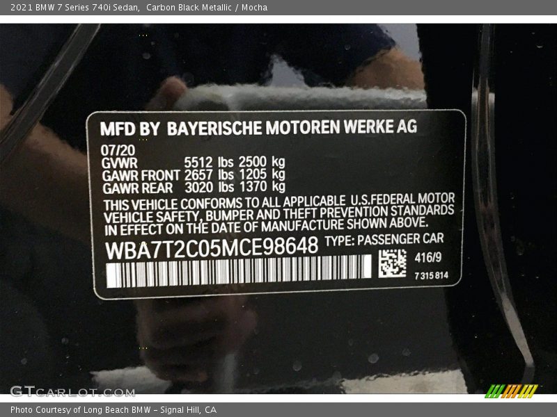 2021 7 Series 740i Sedan Carbon Black Metallic Color Code 416