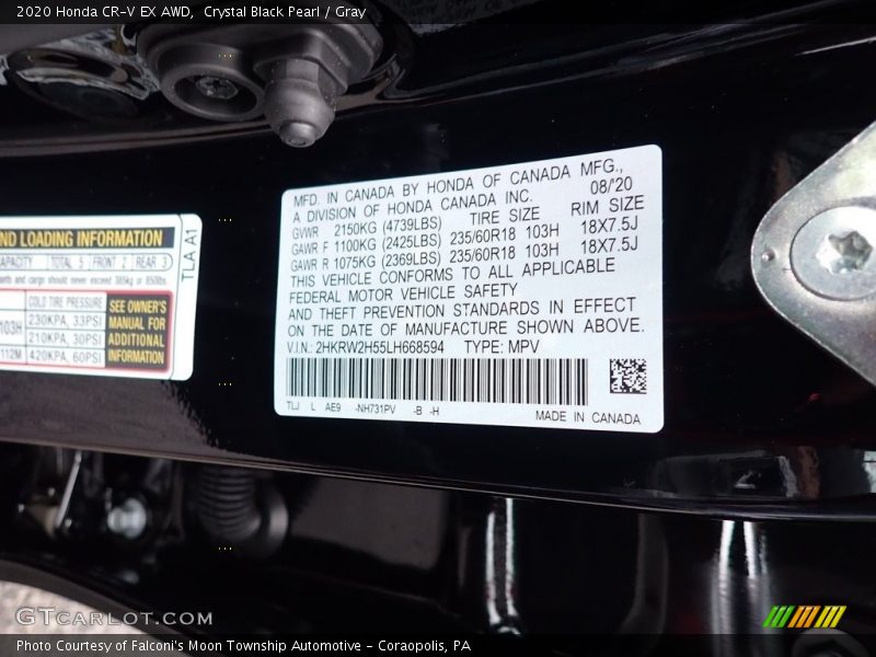 Crystal Black Pearl / Gray 2020 Honda CR-V EX AWD