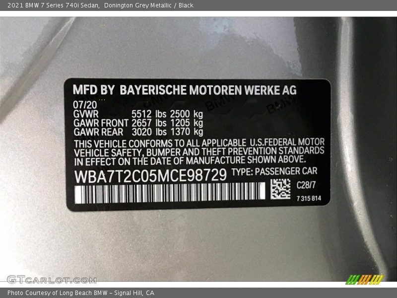 2021 7 Series 740i Sedan Donington Grey Metallic Color Code C28