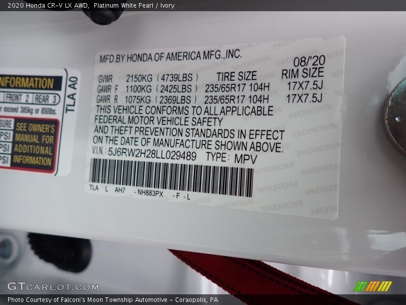 Platinum White Pearl / Ivory 2020 Honda CR-V LX AWD