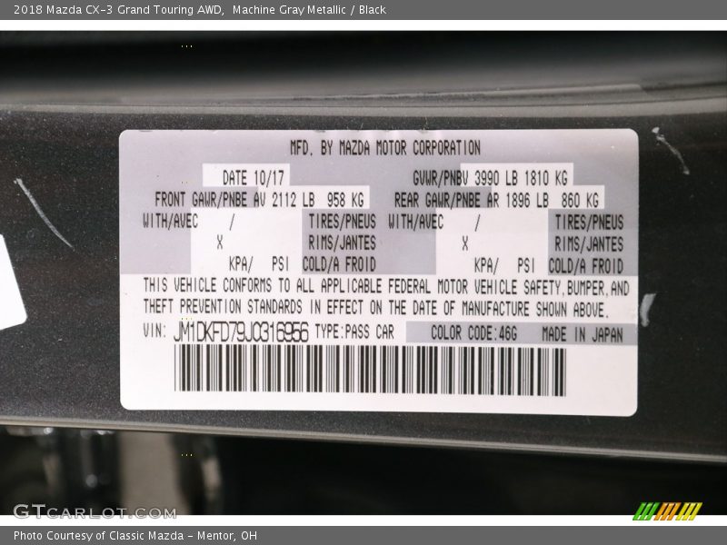 Machine Gray Metallic / Black 2018 Mazda CX-3 Grand Touring AWD