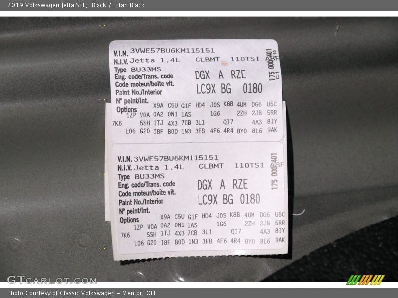 Black / Titan Black 2019 Volkswagen Jetta SEL