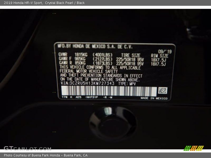 Crystal Black Pearl / Black 2019 Honda HR-V Sport