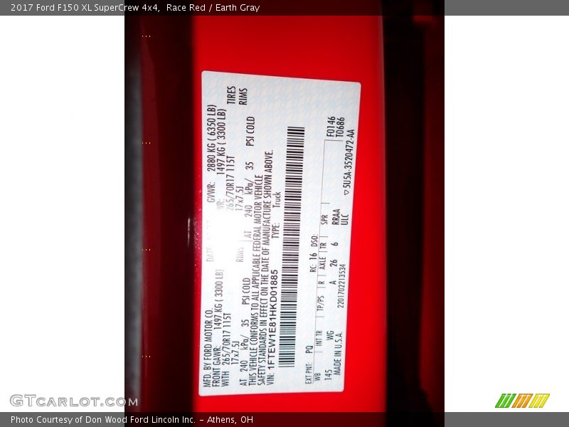 2017 F150 XL SuperCrew 4x4 Race Red Color Code PQ
