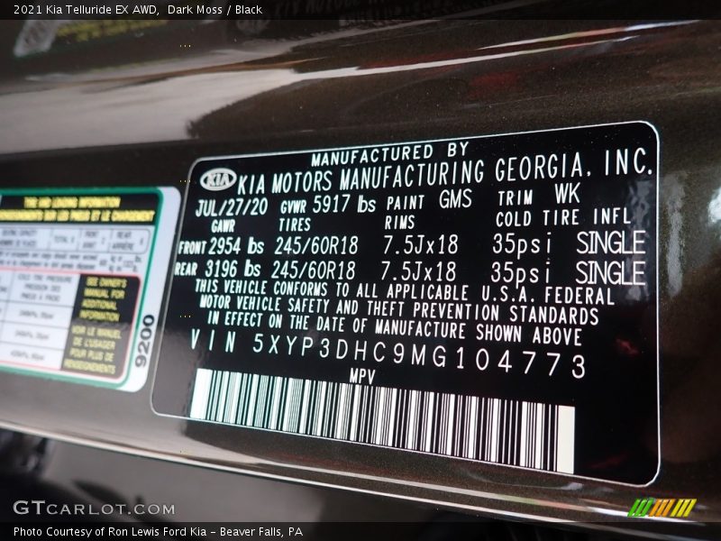 2021 Telluride EX AWD Dark Moss Color Code GMS