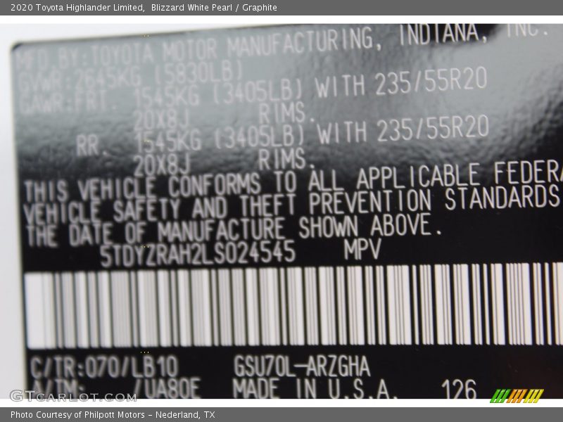 Blizzard White Pearl / Graphite 2020 Toyota Highlander Limited