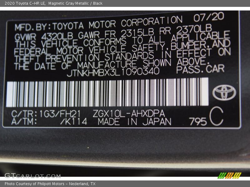 Magnetic Gray Metallic / Black 2020 Toyota C-HR LE